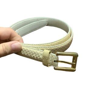 Vtg Genuine Snake Skin Leather Skinny Belt Cream Woman Size 30" - 34.5" Taiwan